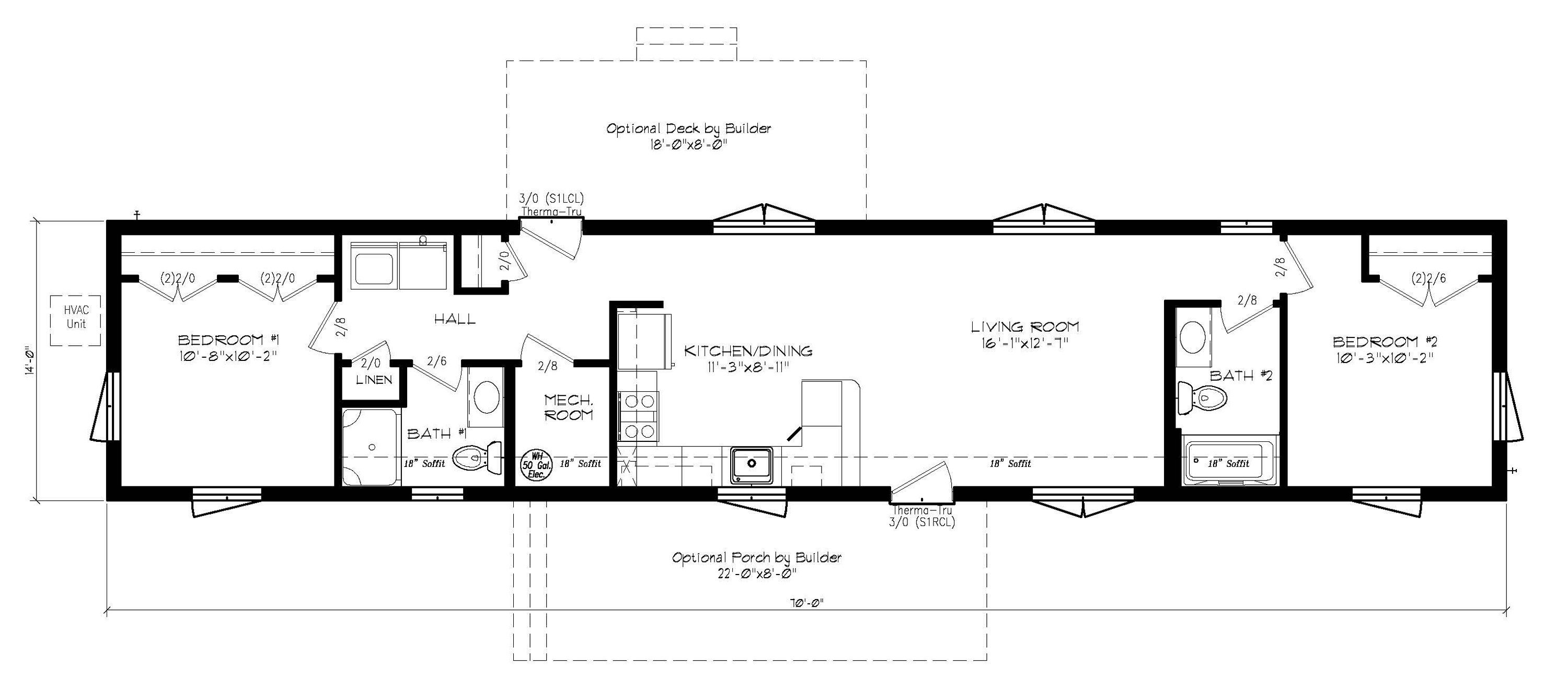 14x70 floor plan of ZeMod Delaware home
